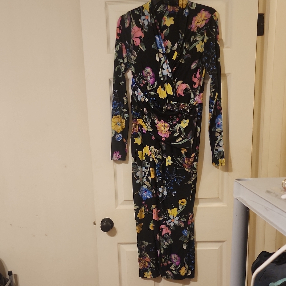 RACHEL Rachel Roy Black Floral Long Sleeve Dress